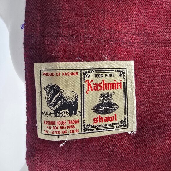 Vintage Kashmiri Embroidery Red & Blue Wrap Scarf Made In India - Picture 5 of 6